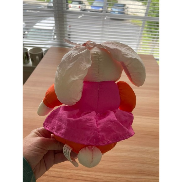 Vintage Plush Rabbit Bunny Pink Orange Stuffed Animal Toy Baby - Picture 5 of 7